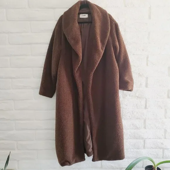 4th & Reckless TAMIL COAST OVERSIZED COAT Womens Faux Shearling Trench SZ XL - Picture 8 of 8